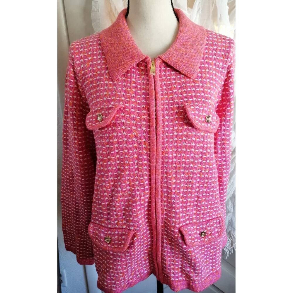Talbots Women 1X Collared Zip Cardigan Knit Sweater Jacket Tween Gold Button